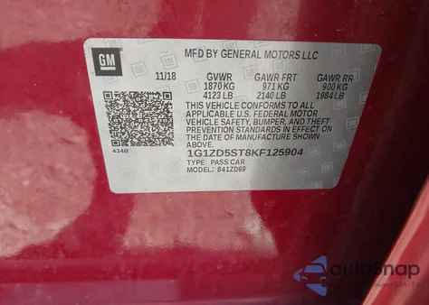 2019 Chevrolet Malibu Lt z USA, uszkodzony, nr VIN 1G1ZD5ST8KF125904